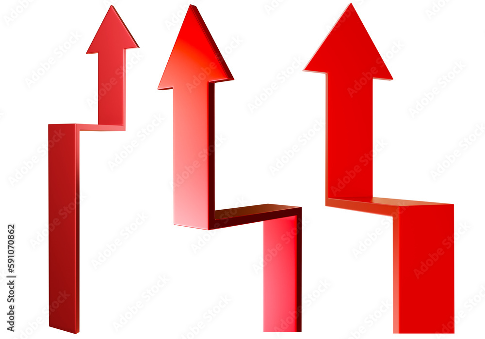 Poster red arrows up. pointers for infographic design. up arrows isolated on white. signpost template for w
