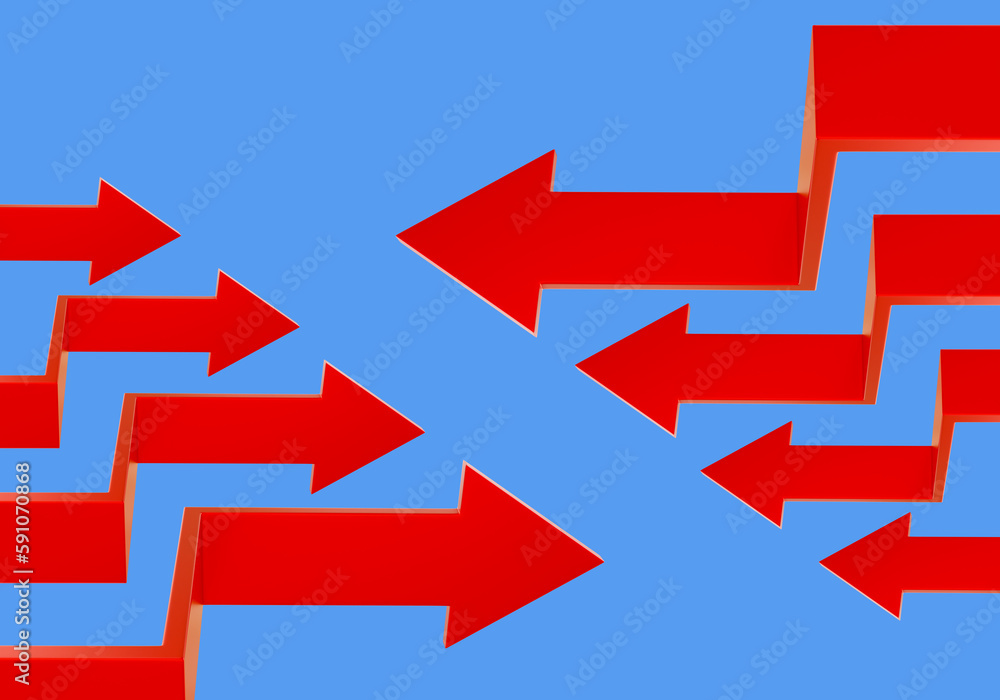 Poster red pointers. three-dimensional arrows. decorations for design. template for infographic or website.