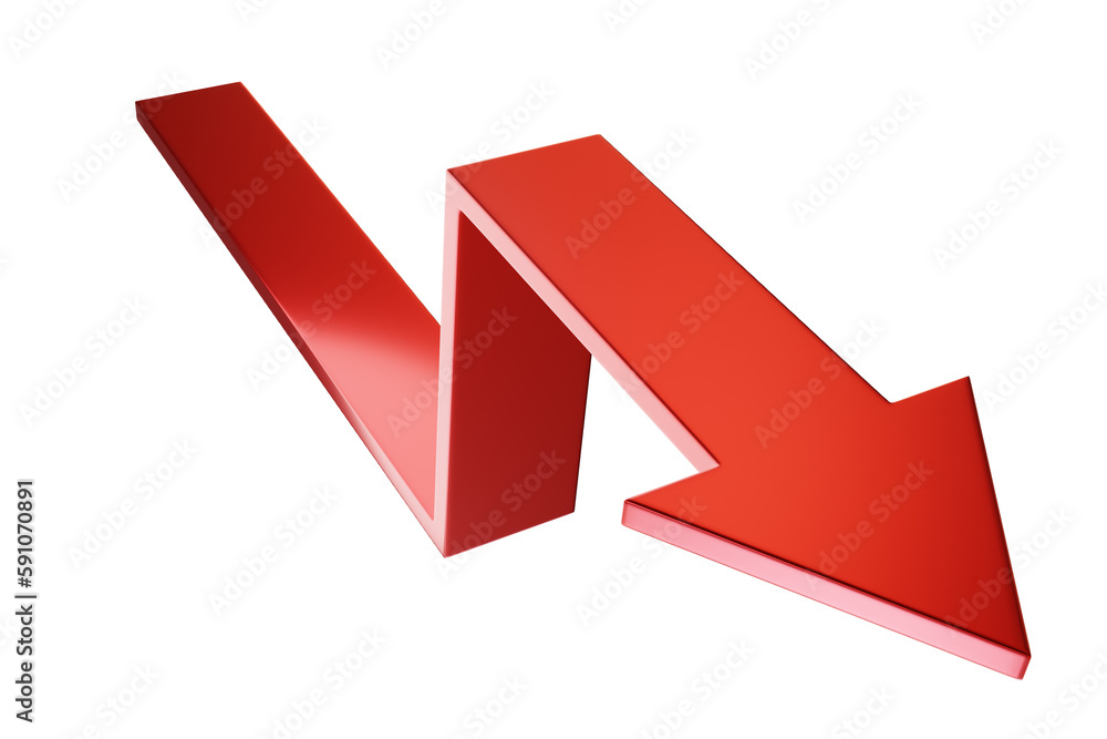 Poster red arrow. zigzag pointer. three-dimensional arrow isolated on white. template for graphic design. r