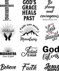 Set of Christian and Bible quotes, vector illustration. 