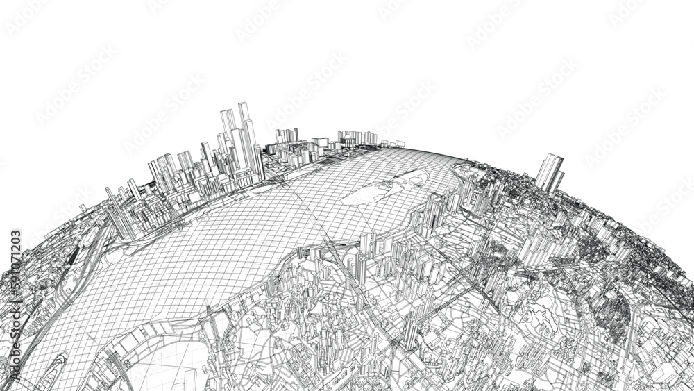 Poster 3d city sphere. vector rendering of 3d