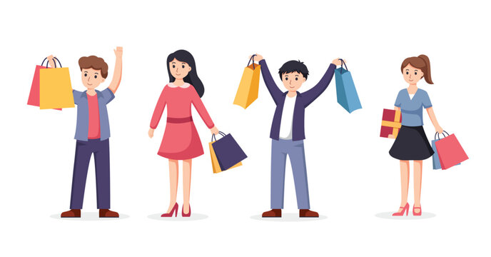 people shopping. People with shopping bags vector  illustration	
