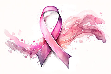 pink awareness ribbon in watercolor style , Generative Ai