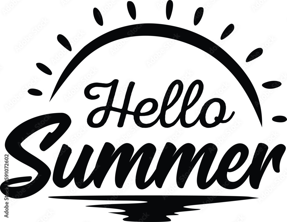 Poster hello summer text with sun design, vector illustration isolated on white. zip file contains eps, jpe