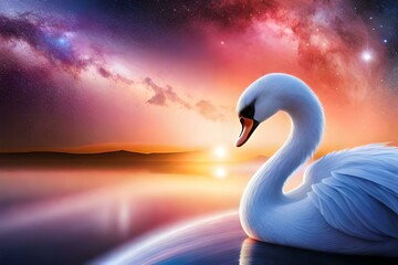 Fototapeta premium Proud swan on a lake, Generative AI