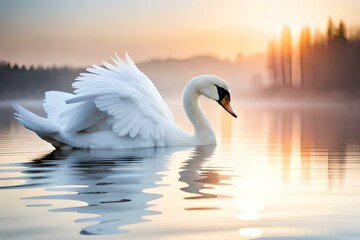 Obraz premium Proud swan on a lake, Generative AI