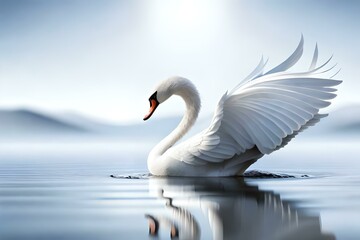 Fototapeta premium Proud swan on a lake, Generative AI