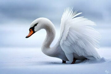 Obraz premium Proud swan on a lake, Generative AI