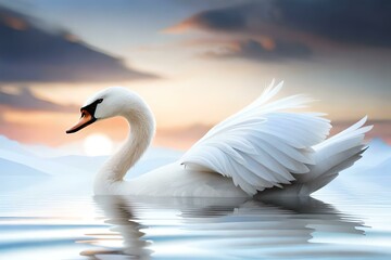 Fototapeta premium Proud swan on a lake, Generative AI