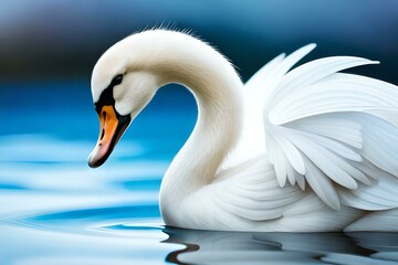 Obraz premium Proud swan on a lake, Generative AI