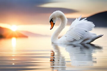 Fototapeta premium Proud swan on a lake, Generative AI