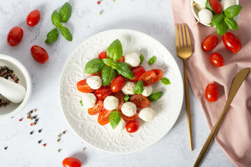 Traditional Italian Caprice salad tomato mozzarella cheese and basil