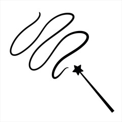 Magic wand with star. Wizard tool. Miracle symbols and Wizard stick.