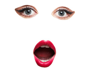 Pizza Art Collage.Female eyes mouth pizza