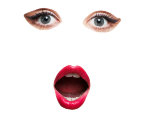 Pizza Art Collage.Female eyes mouth pizza