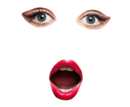 Pizza Art Collage.Female eyes mouth pizza