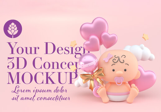 Baby with Balloons Concept Mockup