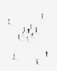 All around the world communication. Aerial view of crowd of different people connected with social...
