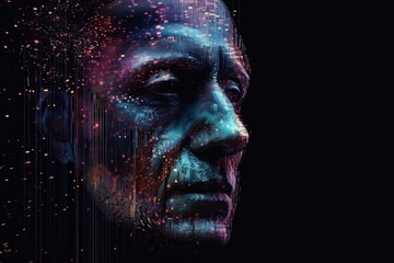 Psychodelec portrait on dark background, ai generative