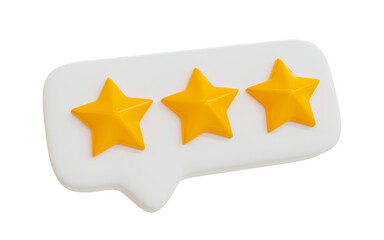 3d minimal 3 star icon with a message box. service rating. customer rating concept. 3d illustration.