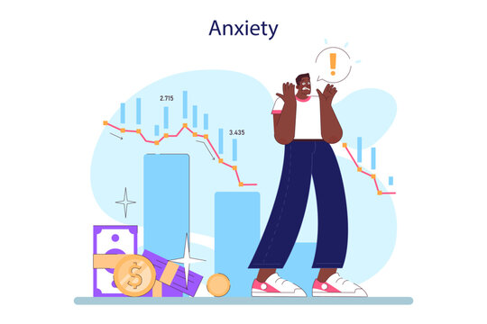 Cycle of investor emotions. Anxious black male character throughout