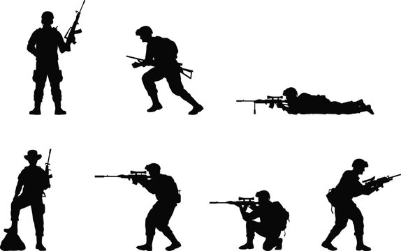 silhouettes of soldiers in action