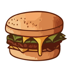 Burger Emoji Vector Design. BBQ Fast Food Art Illustration. Hamburger Barbecue Steak House Product isolated on white background. 