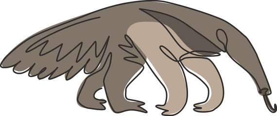 One continuous line drawing of giant anteater for logo identity. Vermilingua mammal animal mascot concept for national zoo icon. Modern single line draw design graphic vector illustration