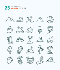Set of Nature icons freehand line art style