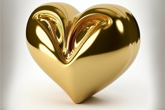 3D render of a golden heart design on a white background