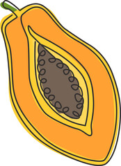 Single one line drawing of half sliced healthy organic papaya for orchard logo identity. Fresh fruitage concept for fruit garden icon. Modern continuous line draw design vector graphic illustration