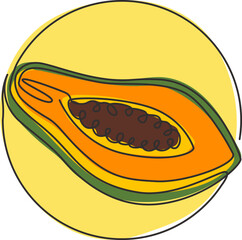 Single one line drawing of half sliced healthy organic papaya for orchard logo identity. Fresh fruitage concept for fruit garden icon. Modern continuous line draw graphic design vector illustration