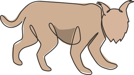 One continuous line drawing of fierce lynx for company logo identity. Feline mammal animal mascot concept for national conservation park icon. Modern single line draw design vector illustration