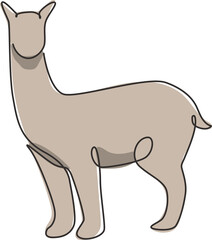 Single one line drawing of adorable alpaca for company logo identity. South American camelid mascot concept for national zoo icon. Modern continuous line draw graphic design vector illustration