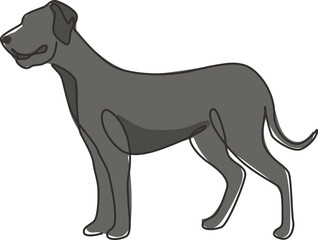 Single one line drawing of gallant great dane dog for security company logo identity. Purebred dog mascot concept for pedigree friendly pet icon. Modern continuous line draw design vector illustration