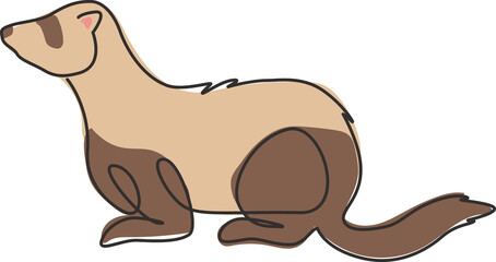 One continuous line drawing of adorable ferret for company logo identity. Sexually dimorphic predators mascot concept for pet lover club icon. Modern single line draw design vector illustration