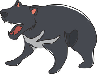 Obraz premium Single one line drawing of furious tasmanian devil for organisation logo identity. Tasmanian island mascot concept for tourist attractor icon. Modern continuous line draw design vector illustration