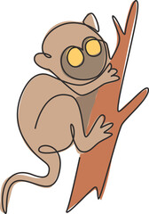 Single continuous line drawing of adorable tarsier for company logo identity. Tiny monkey animal mascot concept for national conservation park icon. Modern one line draw design vector illustration