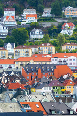 Bergen, Hordaland, Norway city wooden houses on the hill, summer view