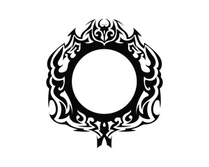 vector design of a black tattoo or symbol with a white circle in the middle and around it there are carvings with ornaments that are unique and sharp