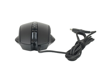 Top view of black computer mouse isolated on white