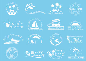 Vector Summer Symbol Icon Set Isolated On A Light Blue Background.