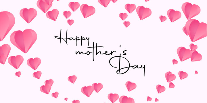 Mother's day greeting card. Vector banner with flying pink Heart Shaped Balloons.