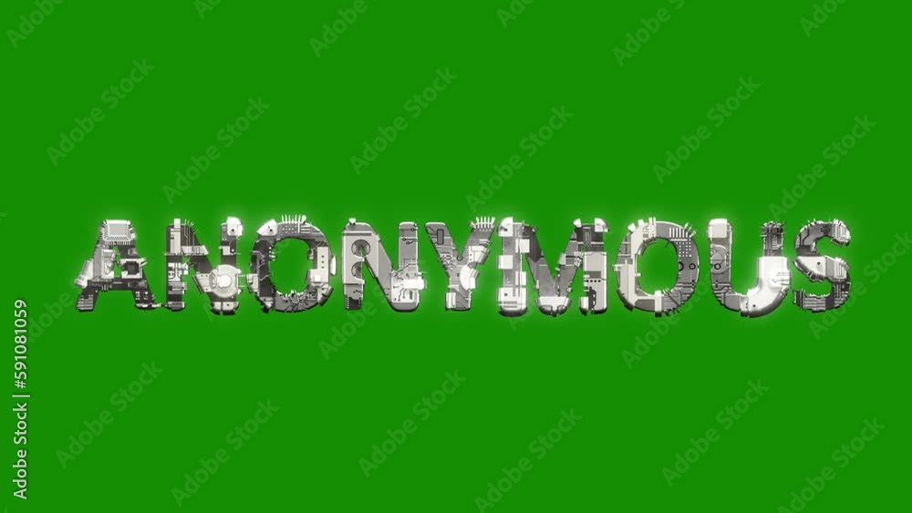 Poster silver grey cybernetic text anonymous with animation on green screen, isolated - loop video