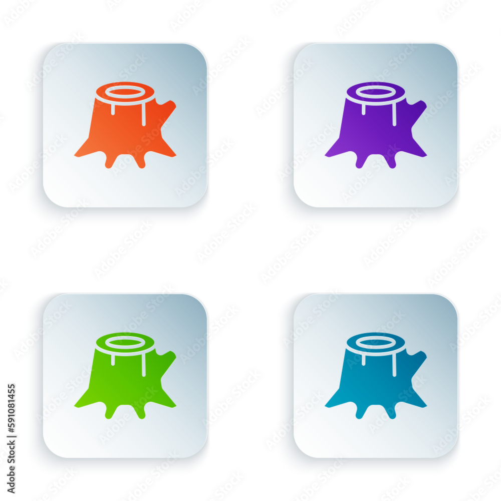 Poster color tree stump icon isolated on white background. set colorful icons in square buttons. vector