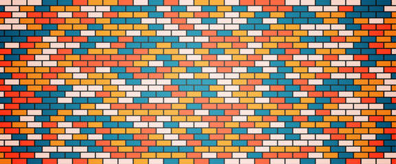 Colorful brick wall texture. Multicolor brick wall, multi-colored masonry. rainbow background