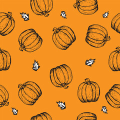 Vintage retro hand drawn pumpkin seamless pattern background