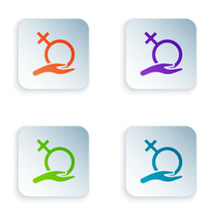 Color Female gender symbol icon isolated on white background. Venus symbol. The symbol for a female organism or woman. Set colorful icons in square buttons. Vector