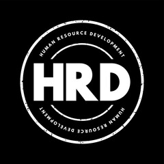 Fototapeta premium HRD Human Resource Development - improving the effectiveness of organizations and the individuals and teams, acronym text stamp
