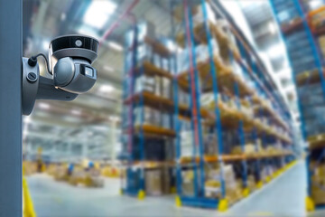 closed circuit camera Multi-angle CCTV system against the background of a modern warehouse complex....